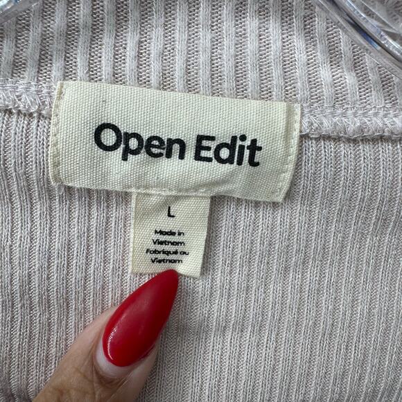 Open Edit L Beige Ribbed Button Front Cardigan Sweater Nordstrom $89 NWT - Picture 7 of 9